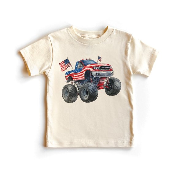 Aurlex Tees Other - 4th Of July American Flag Monster Truck Toddler Shirt - Natural Graphic Tee